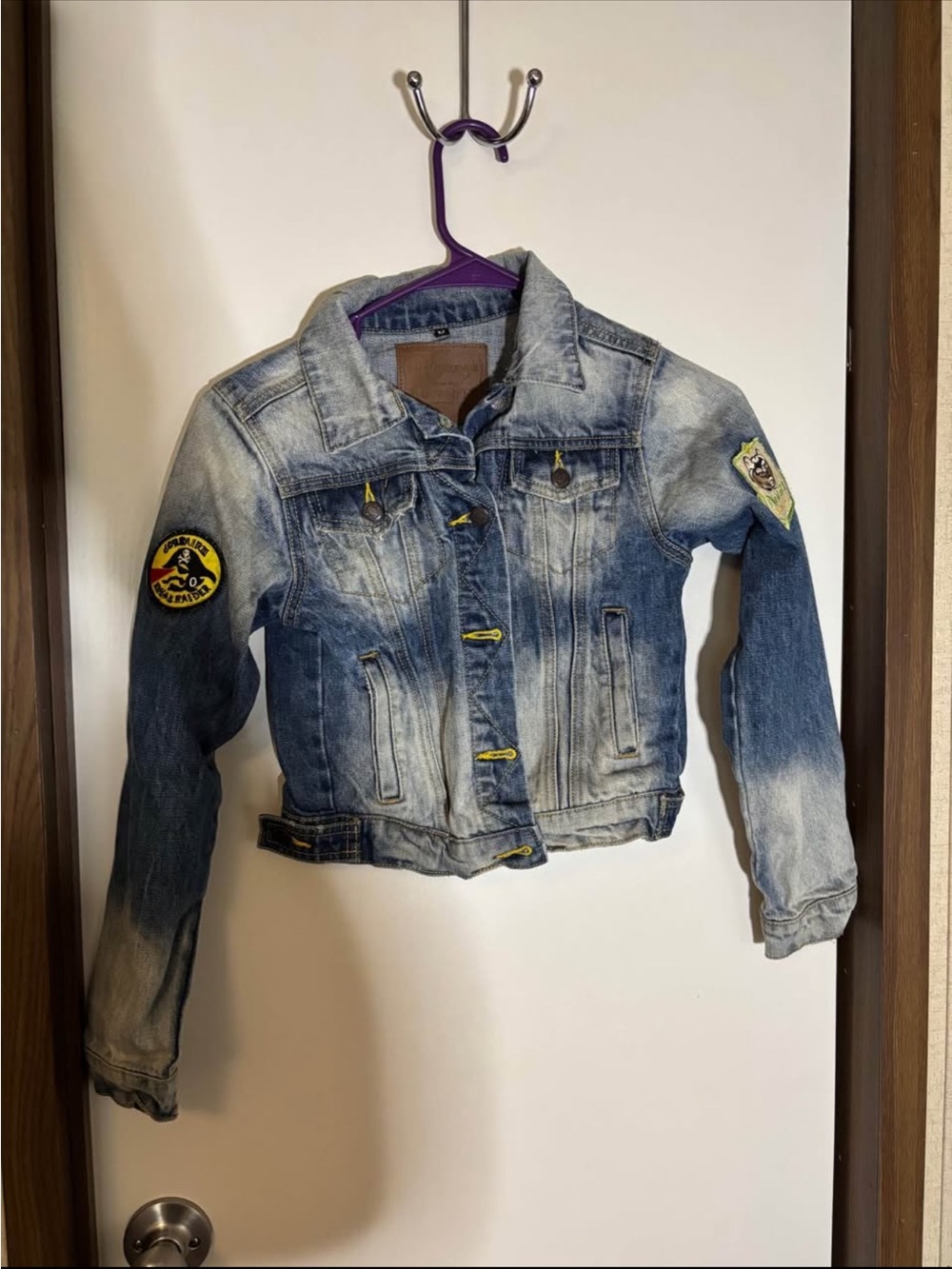 Kids Washed Blue Denim Jacket with Patch Details